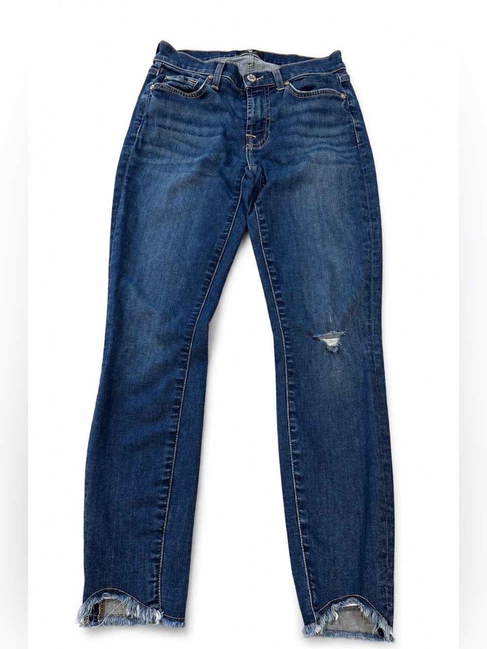 7 For All Mankind High Rise Skinny Jeans Womens 28 Released Hem Dark Wash